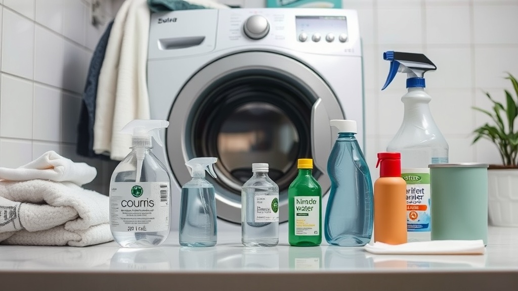 Water filters, cleaning supplies, and household staples on a retail shelf